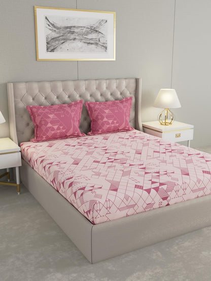 Raymond Home Mystique Cotton Rich Double Bedsheet with Pillow Covers – Pink, Queen (110 TC)