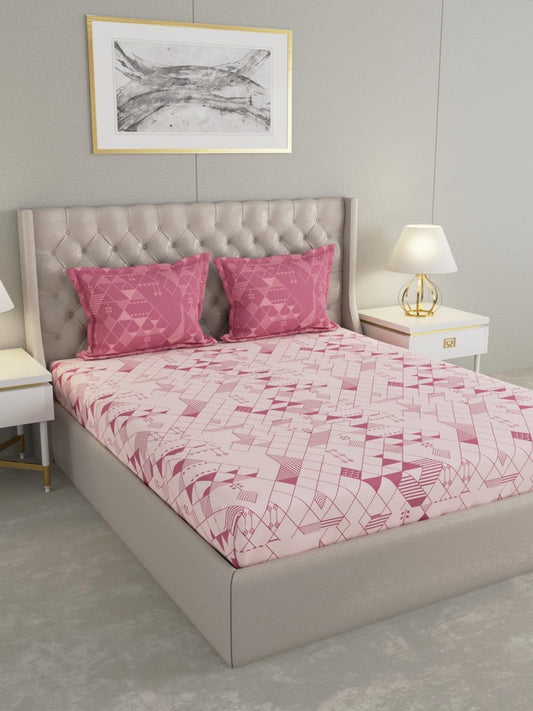Raymond Home Mystique Cotton Rich Double Bedsheet with Pillow Covers – Pink, Queen (110 TC)