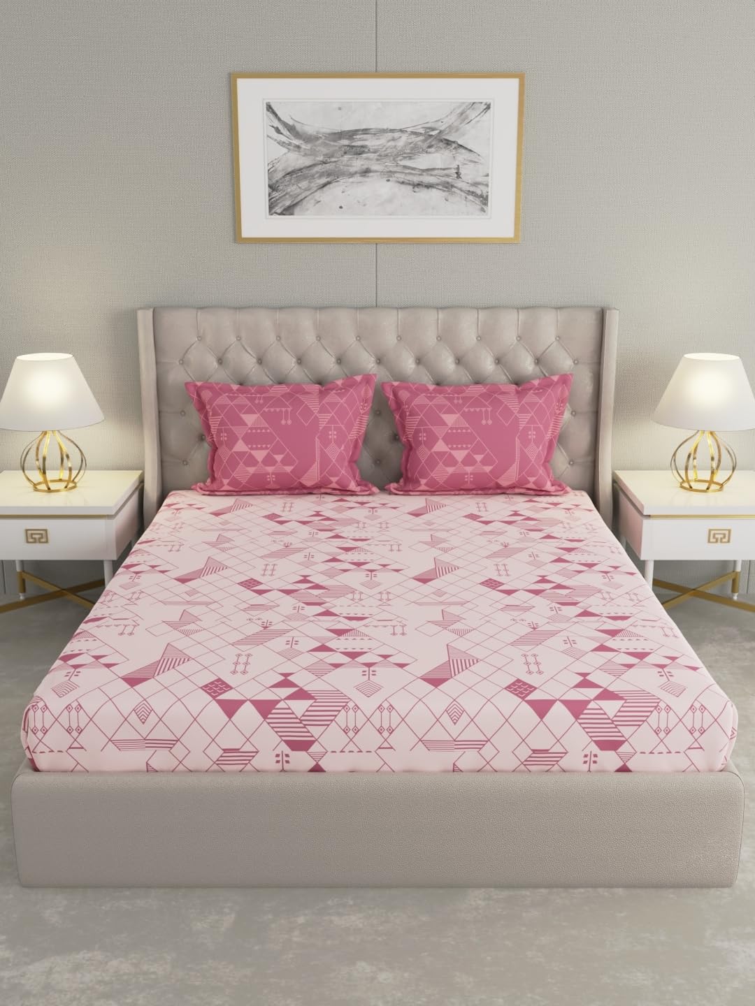 Raymond Home Mystique Cotton Rich Double Bedsheet with Pillow Covers – Pink, Queen (110 TC)