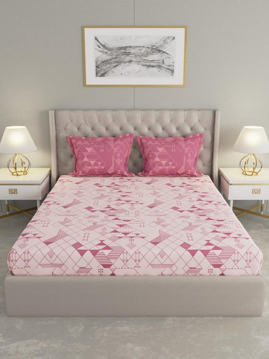 Raymond Home Mystique Cotton Rich Double Bedsheet with Pillow Covers – Pink, Queen (110 TC)