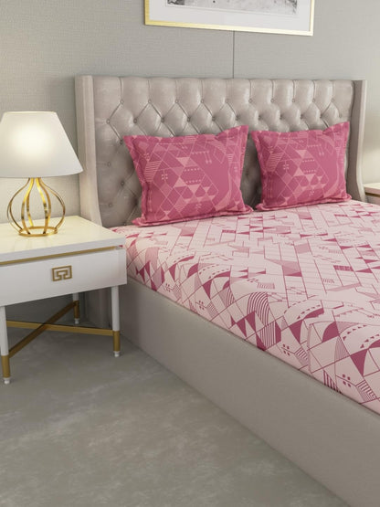 Raymond Home Mystique Cotton Rich Double Bedsheet with Pillow Covers – Pink, Queen (110 TC)