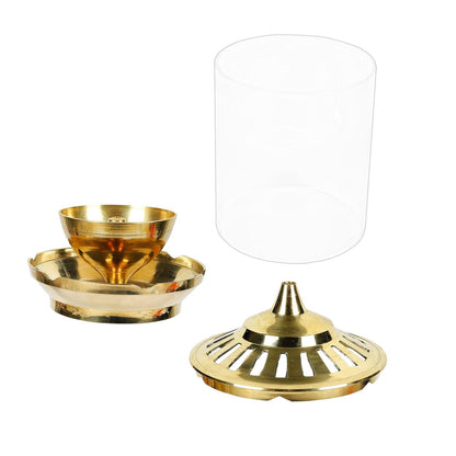 Klassic Kumbha Large Brass Akhand Diya with Glass Shade – 7 Inch