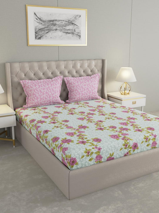 Raymond Home Mystique Double Bedsheet 110 TC, Cotton Rich Bedsheet with 2 Pillow Covers (Queen, Pink)