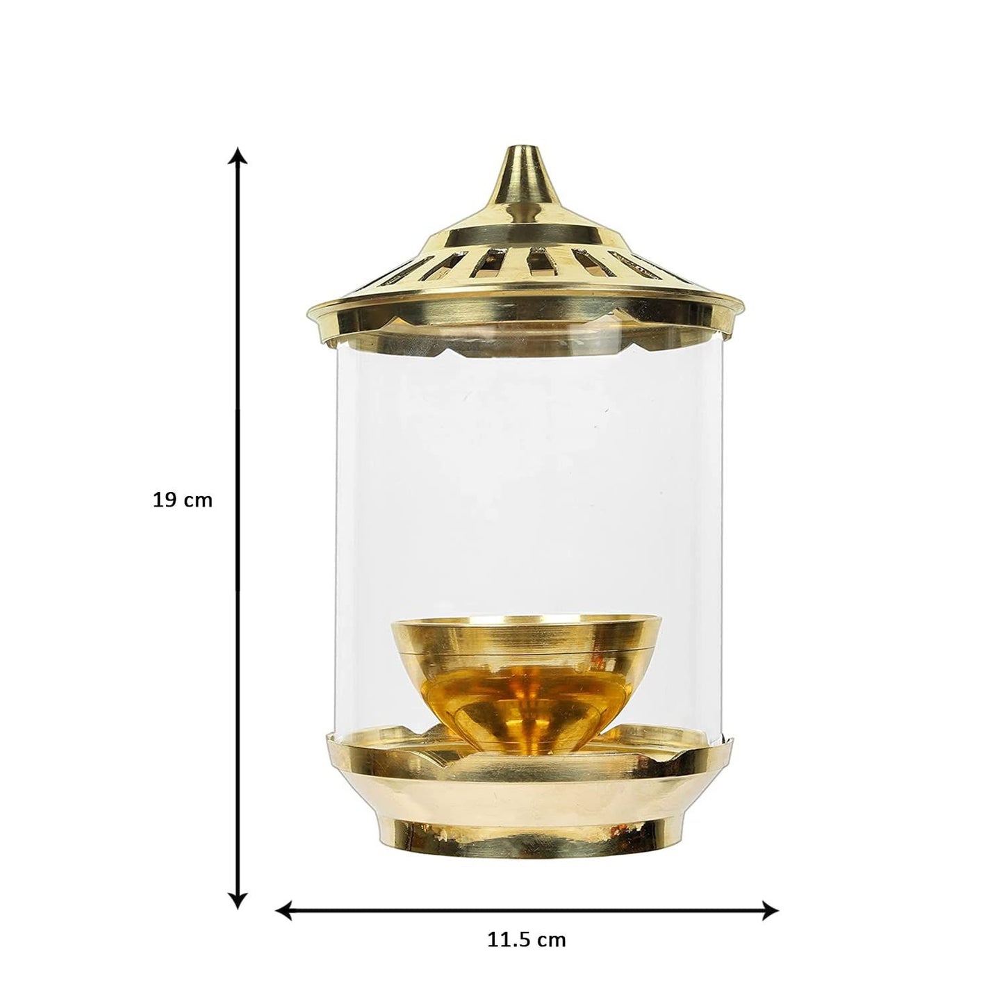 Klassic Kumbha Large Brass Akhand Diya with Glass Shade – 7 Inch