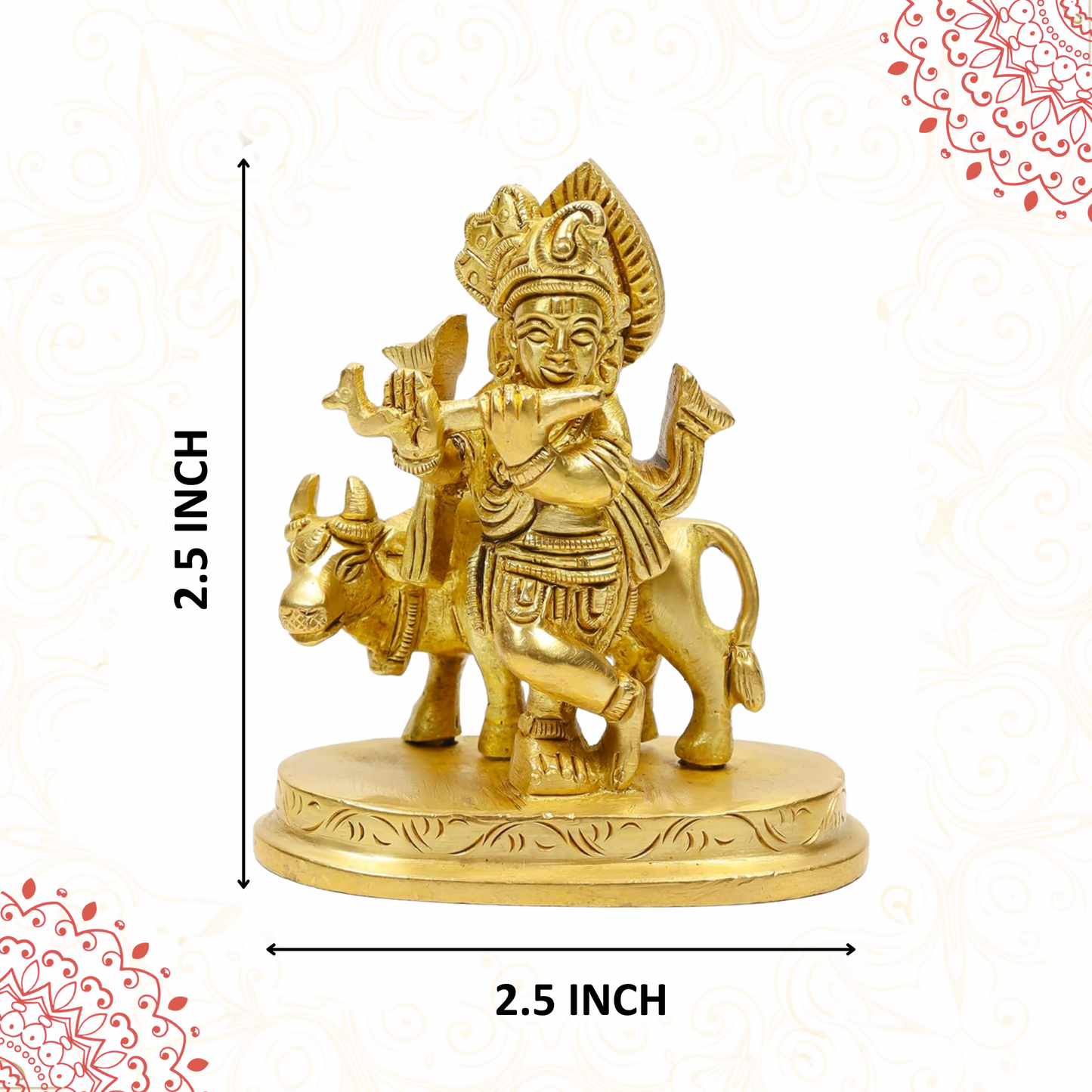 Klassic 2.5 Inch Pure Brass Krishna Statue with Cow idol