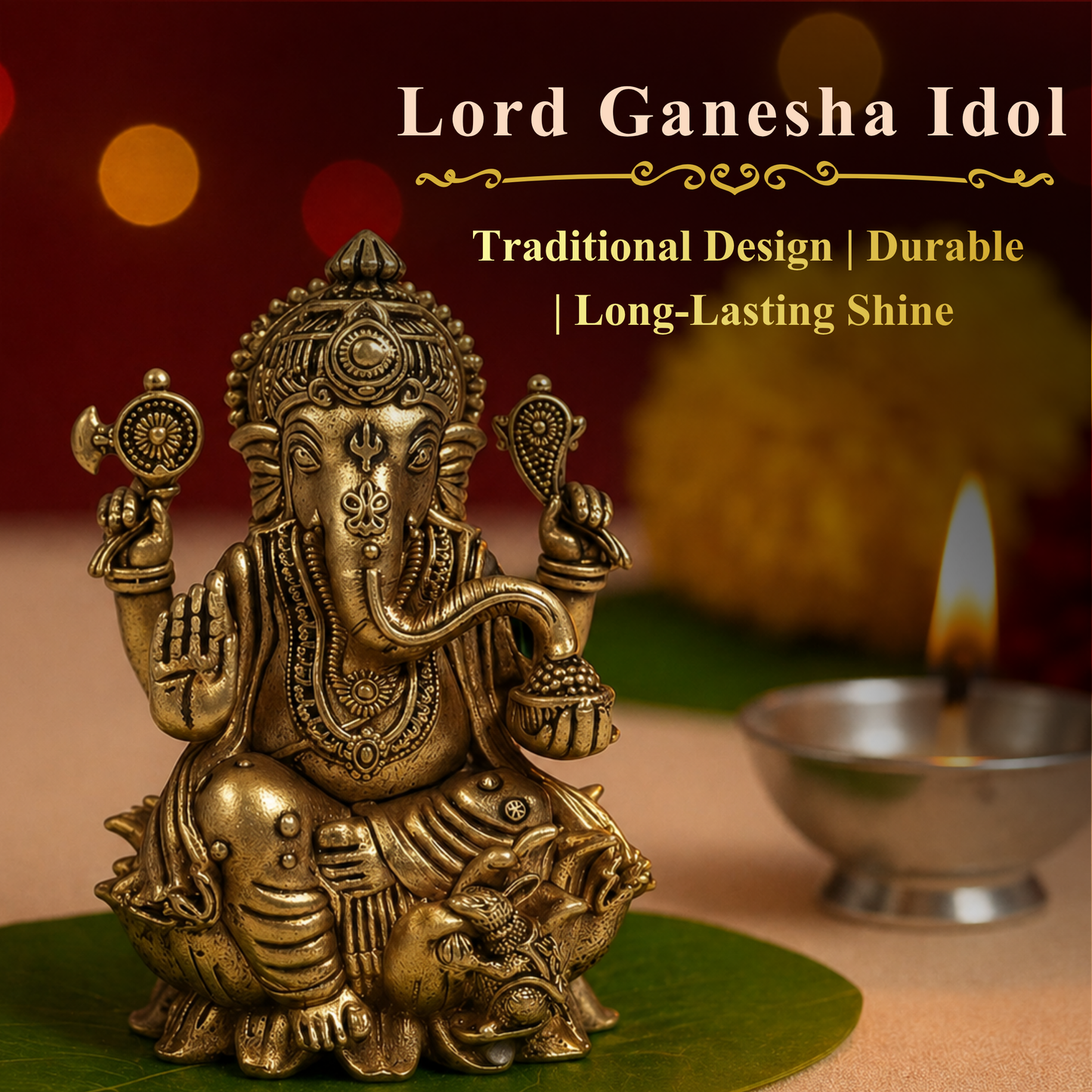 Klassic Lord Ganesha Idol 3.5 Inch | Pure Brass Antique Finish Murti | Pooja Mandir Décor | Diwali Gift
