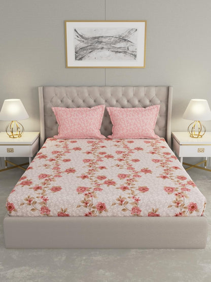 Raymond Home Mystique Cotton Rich Double Bedsheet with Pillow Covers – Peach (Queen, 110 TC)