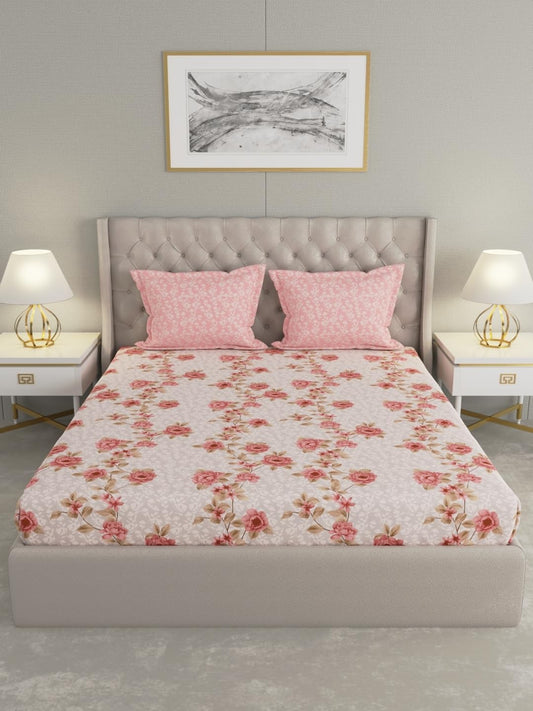 Raymond Home Mystique Cotton Rich Double Bedsheet with Pillow Covers – Peach (Queen, 110 TC)