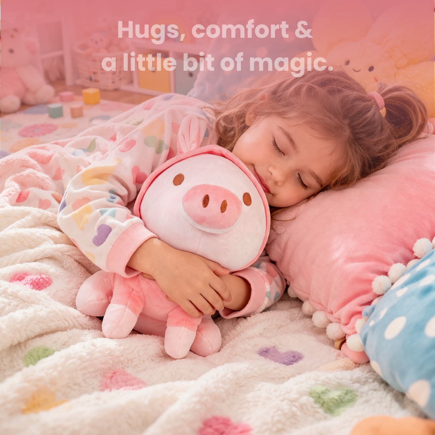 HANKLEY Pink Pig Plush Toy 12 Inch Soft Stuffed Doll with Bunny Ears for Kids & Gifting