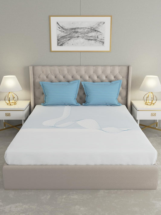 Raymond Home Eminence Cotton Double Bedsheet with Pillow Covers – Blue (012746-BF01)