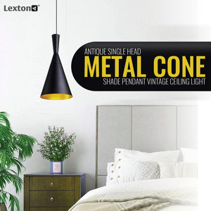 
                  
                    Lexton Antique Single Head Metal Cone Shape Pendant Light | for Bedroom, Kitchen, Restaurant, Indoor Outdoor or Home Decoration (Black, Pack of 1) (Bulb Not Included)
                  
                