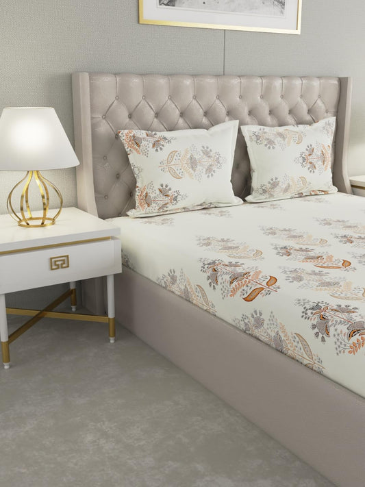 Raymond Home Festive Cotton Double Bedsheet with Pillow Covers – Cream (011081-BF01)