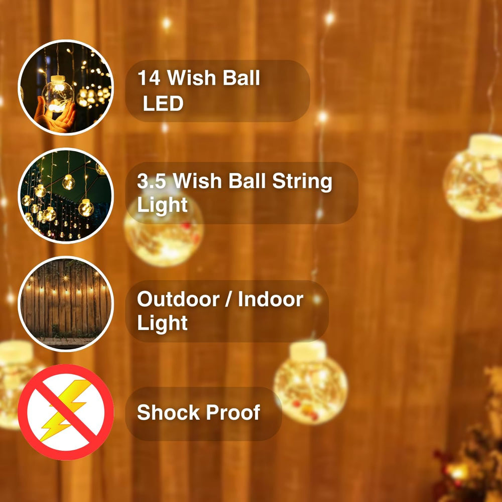 
                  
                    Lexton12 Wishing Ball LED Curtain String Lights with 8 Flashing Modes Lights for Home Decoration Wedding, Diwali, Party,Home Decor, Balcony Decoration (96 Led, Warm White)
                  
                