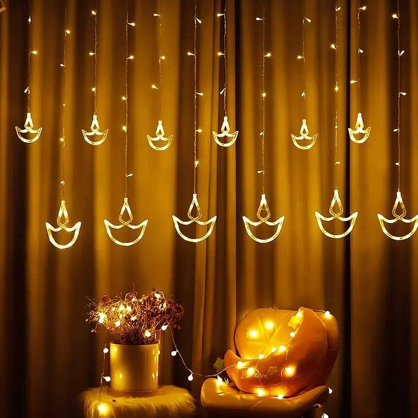 Lexton Decorative Diya Curtain Lights, 6 Big & 6 Small Diya