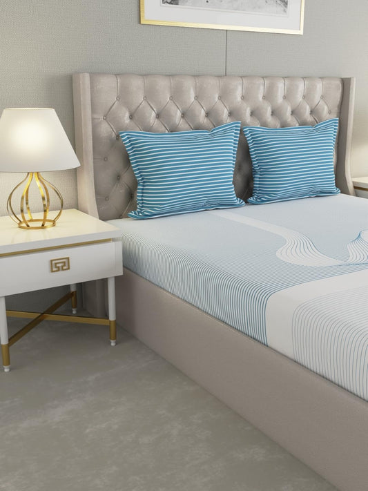 Raymond Home Eminence Cotton Double Bedsheet with Pillow Covers – Blue (012746-BF01)