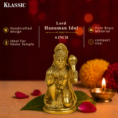 Klassic Brass Sitting Lord Hanuman Idol 6 Inch