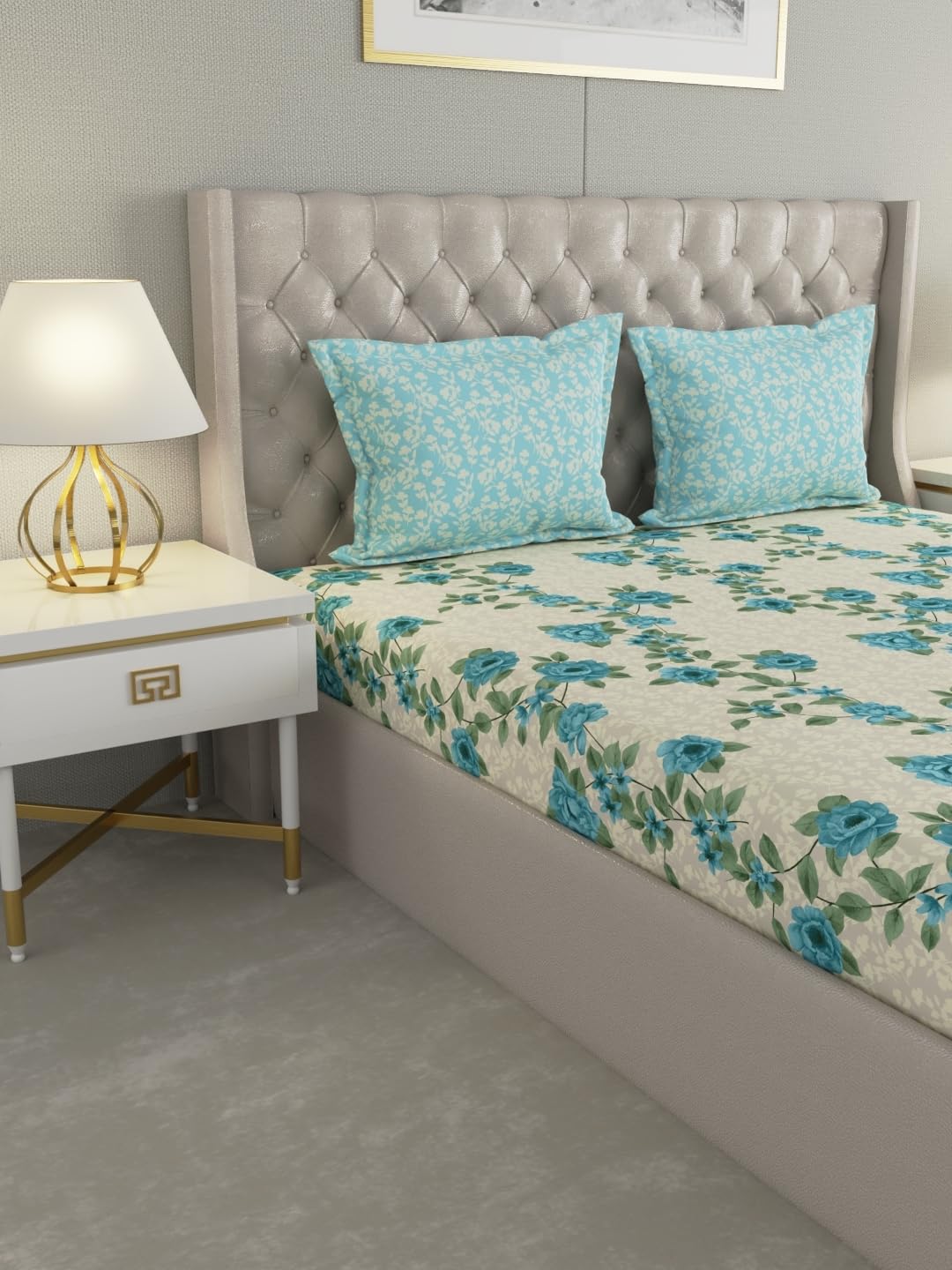 Raymond Home 110 TC Cotton Rich Mystique Double Bedsheet with 2 Pillow Covers (Blue)