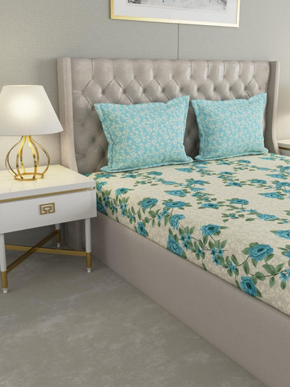 Raymond Home 110 TC Cotton Rich Mystique Double Bedsheet with 2 Pillow Covers (Blue)