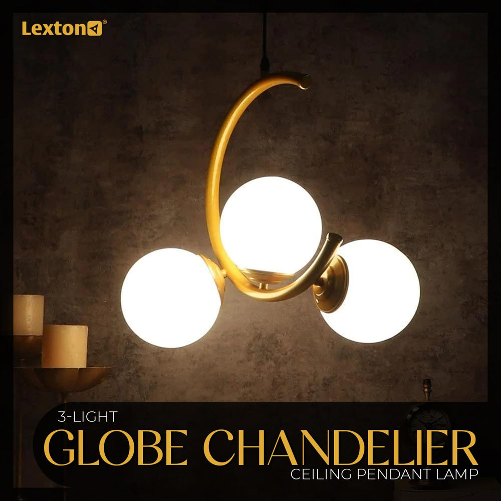 
                  
                    Lexton 3-Light Globe Chandelier Hanging Light Gold Modern Ceiling Pendant Lamp with White Glass Adjustable Cord Ceiling Light for Bedroom Living Dining Room(Golden PK-1)(Bulb not Included)
                  
                