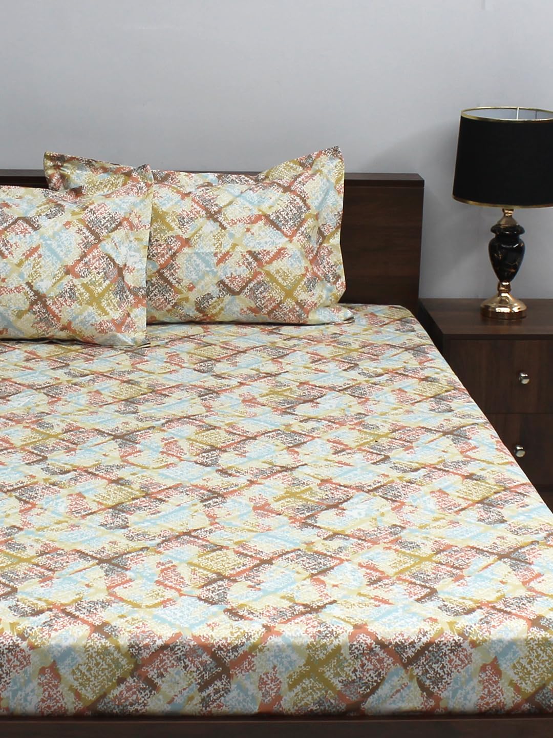 Raymond Home Jazzy Cotton Rich 120 TC Double Bedsheet with 2 Pillow Covers