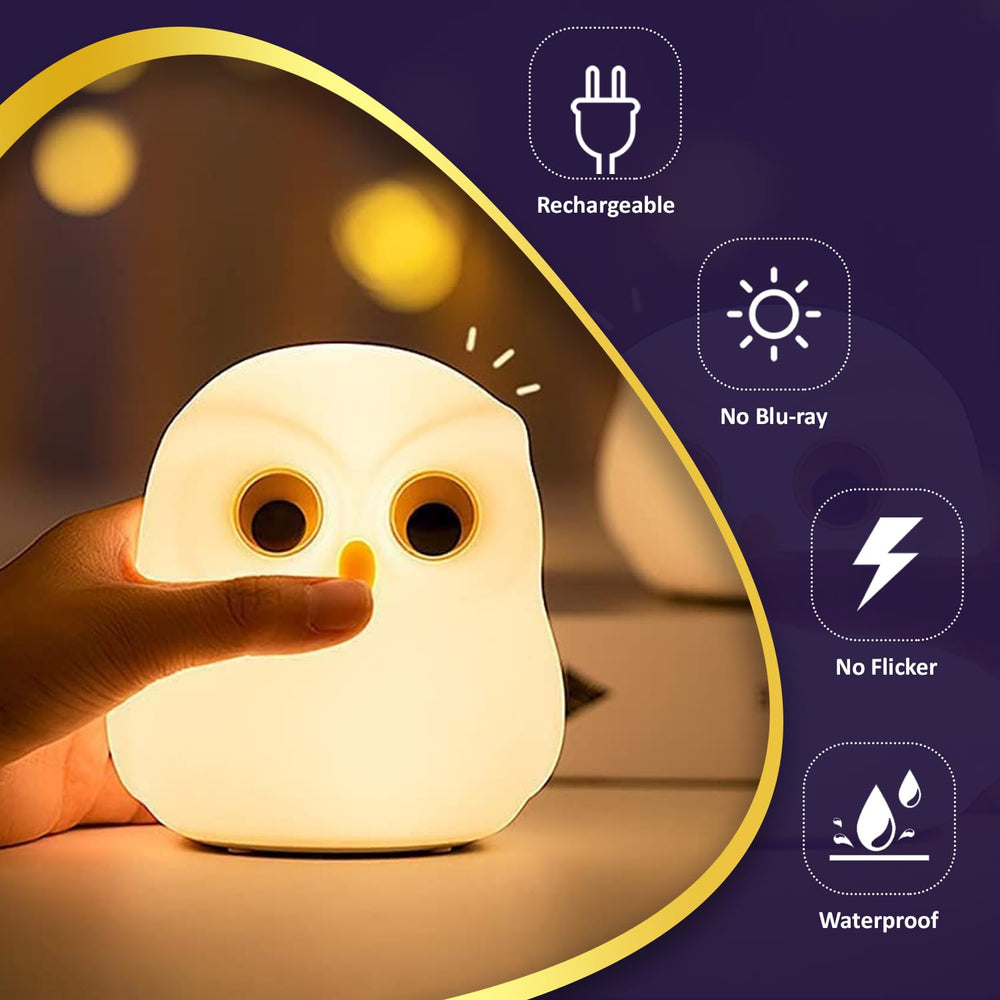 
                  
                    Lexton Cute Owl Night Light, Silicone Warm White, Nursing Room Indoor Light, USB Rechargeable Bedside Lamp, 1 Pc
                  
                