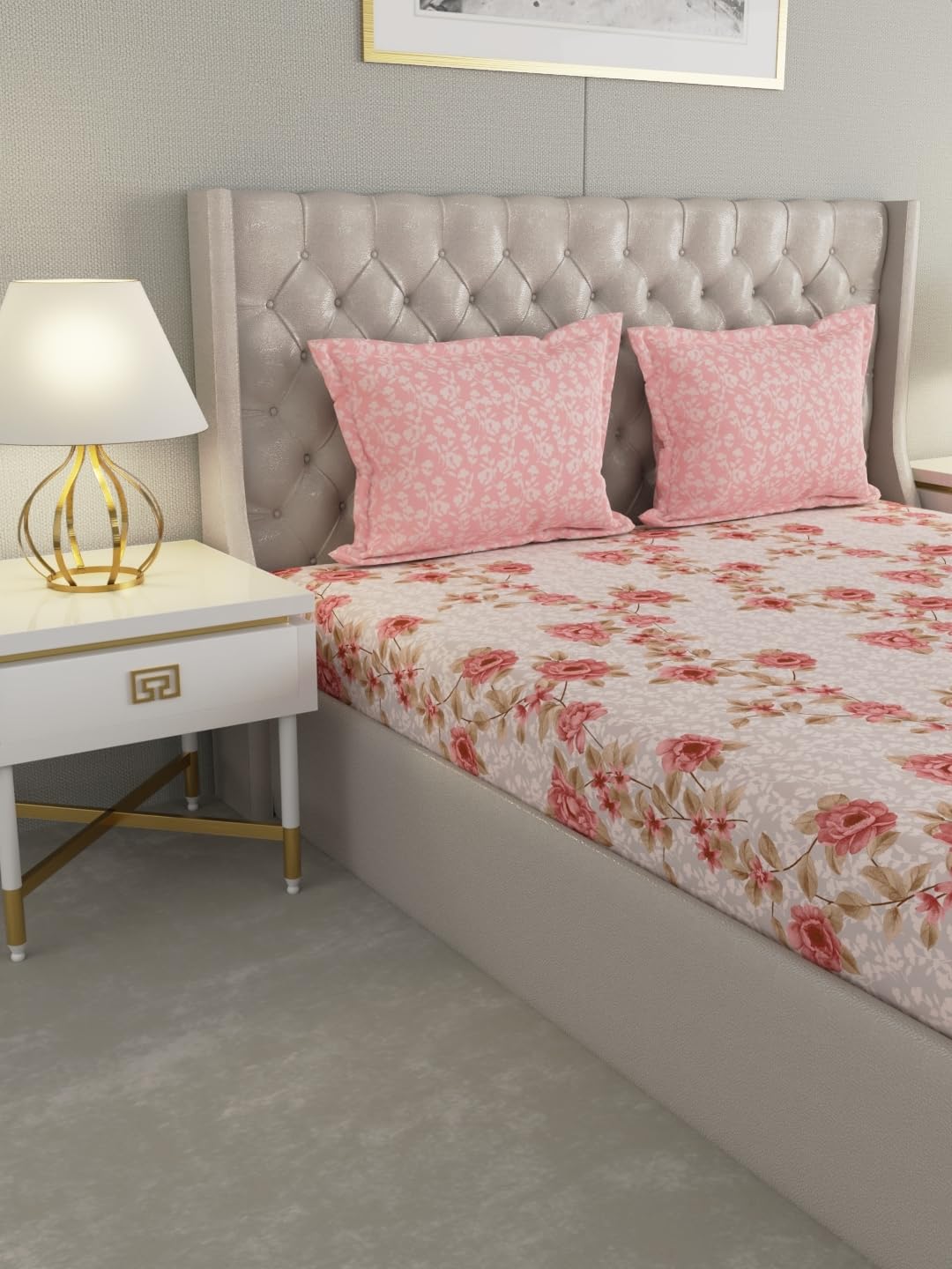 Raymond Home Mystique Cotton Rich Double Bedsheet with Pillow Covers – Peach (Queen, 110 TC)