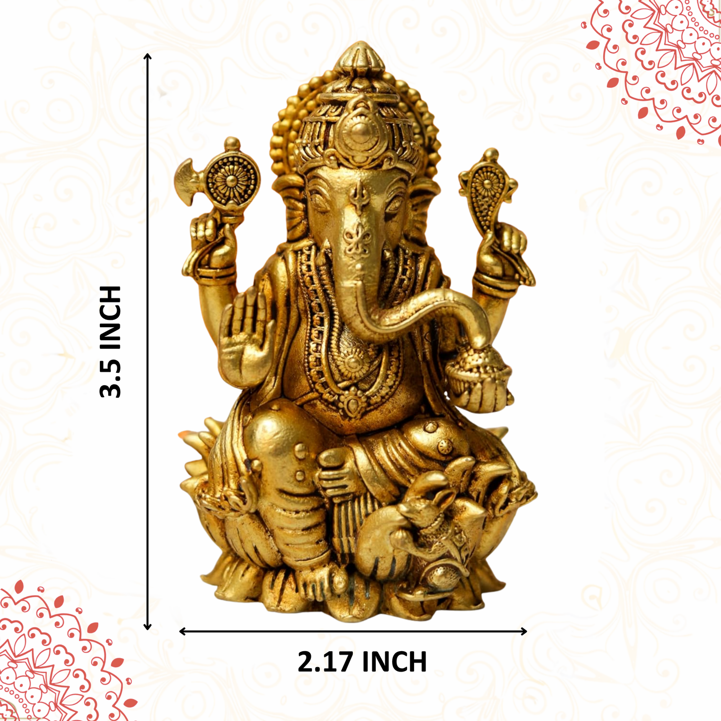 Klassic Lord Ganesha Idol 3.5 Inch | Pure Brass Antique Finish Murti | Pooja Mandir Décor | Diwali Gift