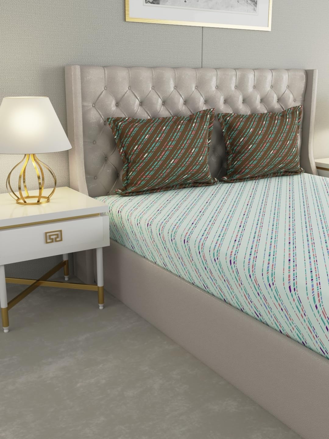 Raymond Mystique Queen Size Double Bedsheet Set – 110 TC, Green
