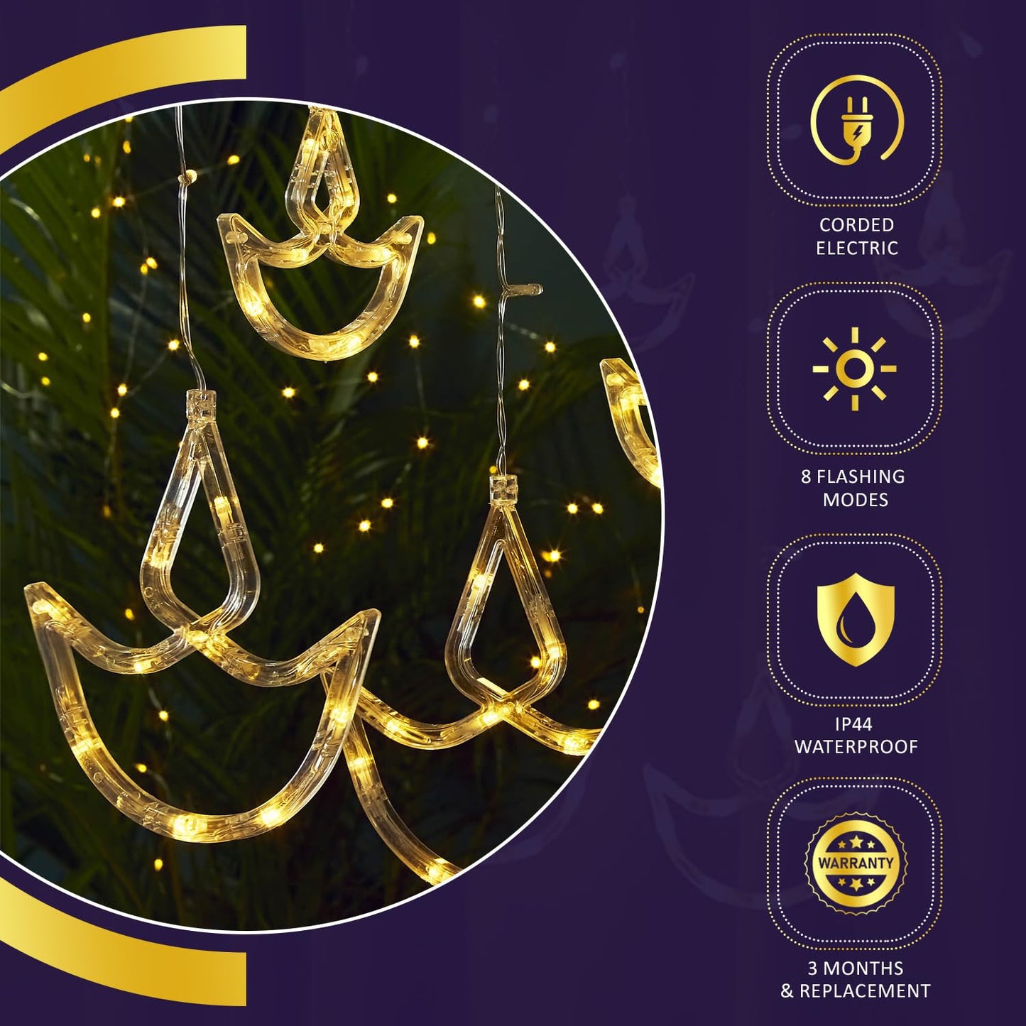 Lexton Decorative Diya Curtain Lights, 6 Big & 6 Small Diya