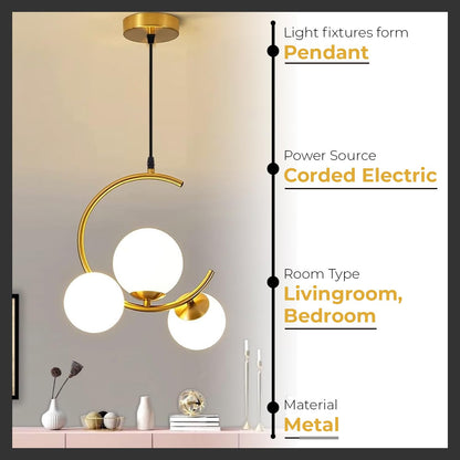 Lexton Modern Gold Ceiling Pendant Lamp – 3 Light