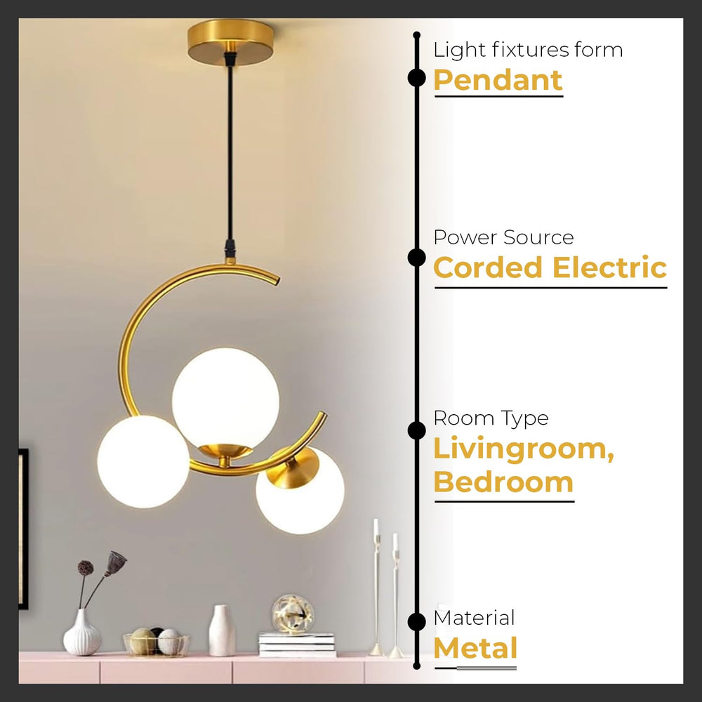 
                  
                    Lexton 3-Light Globe Chandelier Hanging Light Gold Modern Ceiling Pendant Lamp with White Glass Adjustable Cord Ceiling Light for Bedroom Living Dining Room(Golden PK-1)(Bulb not Included)
                  
                