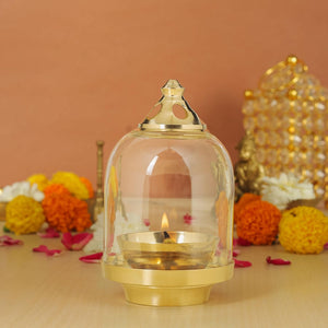 
                  
                    Klassic Prabha Akhand Diya | Curved Diya with Borosilicate Glass Shade | Diya for Pooja, Home Decoration & Gifts & Gold Lid for Jyoti Lighting in Bedroom & Mandir
                  
                