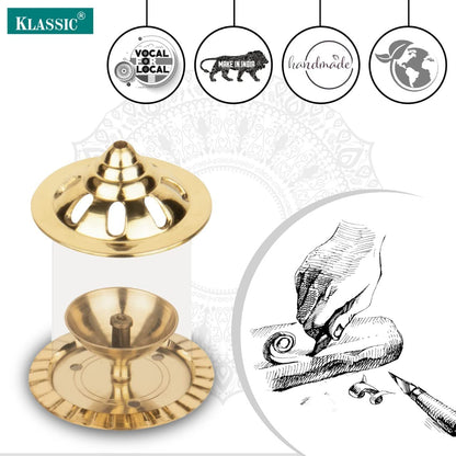 Klassic Navjyoti 4 Inch Brass Akhand Diya with Glass Shade