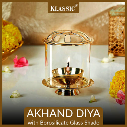Klassic Swastik Akhand Diya with Borosilicate Glass Shade
