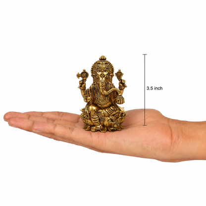 Klassic Lord Ganesha Idol 3.5 Inch | Pure Brass Antique Finish Murti | Pooja Mandir Décor | Diwali Gift