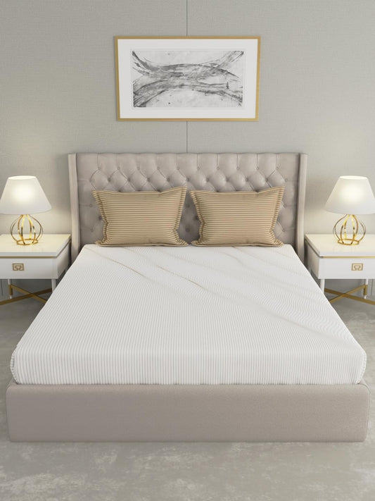 Raymond Home Eminence Double Bedsheet with 2 Pillow Covers | Geometric Patten 100% Cotton, King Sized, 300 TC, Cotton Rich (2.74 m X 2.74 m, 012748-BF01, Gold)