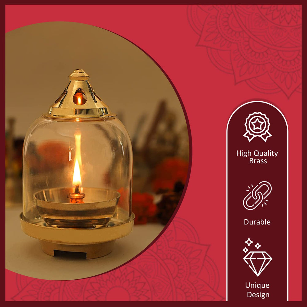 
                  
                    Klassic Prabha Akhand Diya | Curved Diya with Borosilicate Glass Shade | Diya for Pooja, Home Decoration & Gifts & Gold Lid for Jyoti Lighting in Bedroom & Mandir
                  
                