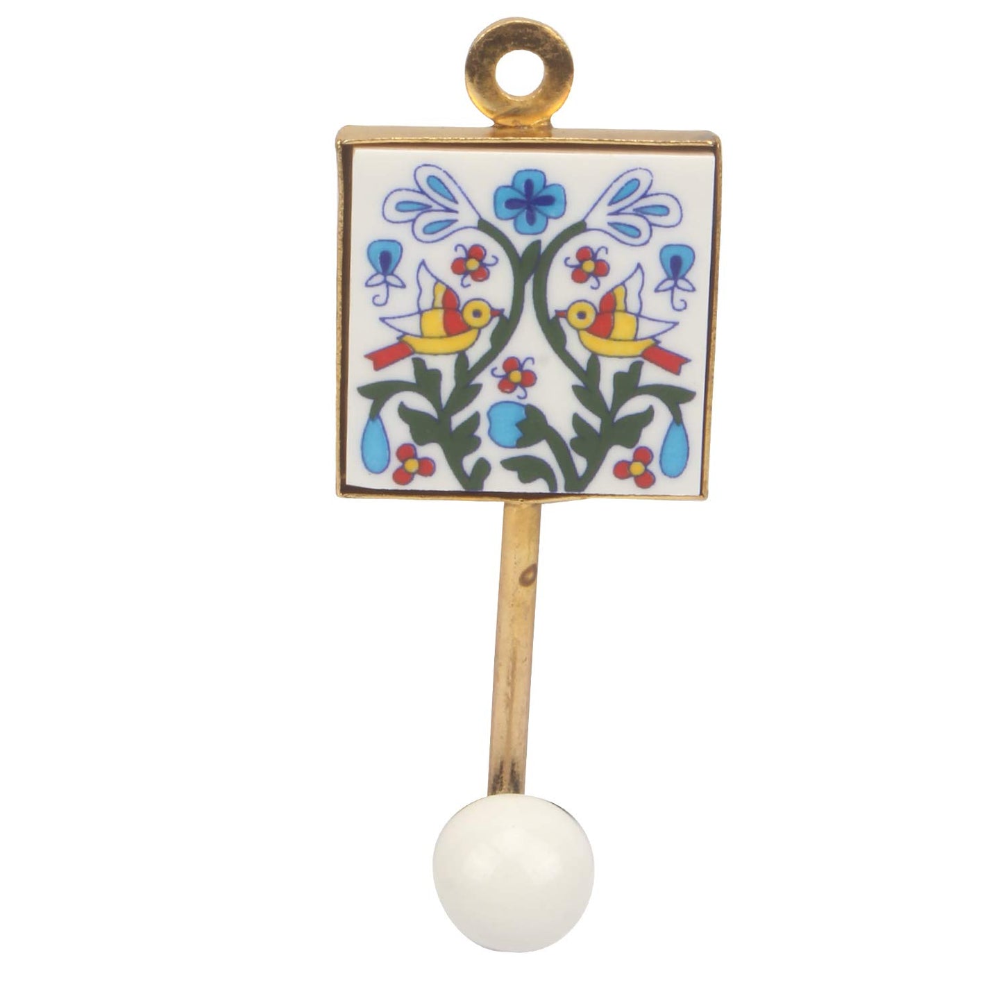 iCraft Handcrafted White Pottery Ceramic Handpainted Wall Hooks for Hanging Clothes, Keys, Bathroom and Kitchen Items and Living Room ( Pack of 5 ), Medium (ICWCH10-pk5)