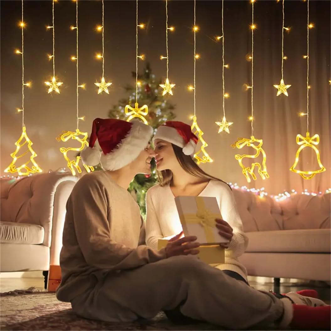 Lexton Curtain LED String Lights with Stars, Bells & Deer