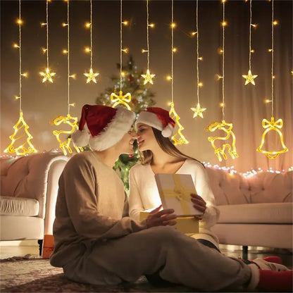 Lexton Curtain LED String Lights with Stars, Bells & Deer