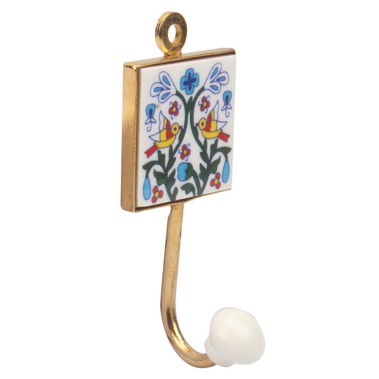 iCraft Handcrafted White Pottery Ceramic Handpainted Wall Hooks for Hanging Clothes, Keys, Bathroom and Kitchen Items and Living Room ( Pack of 5 ), Medium (ICWCH10-pk5)
