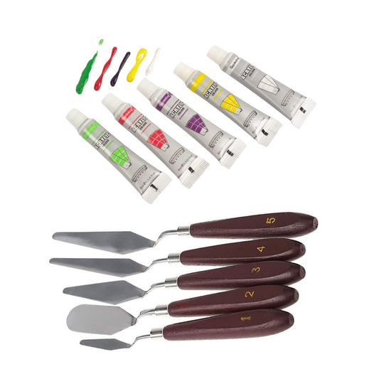 "iCraft Palette Knife Set with Acrylic Colors – 5 Knives + 12 Shades