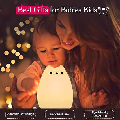 Lexton Silicone Kitty Night Lamp – USB Rechargeable, 7 Colors