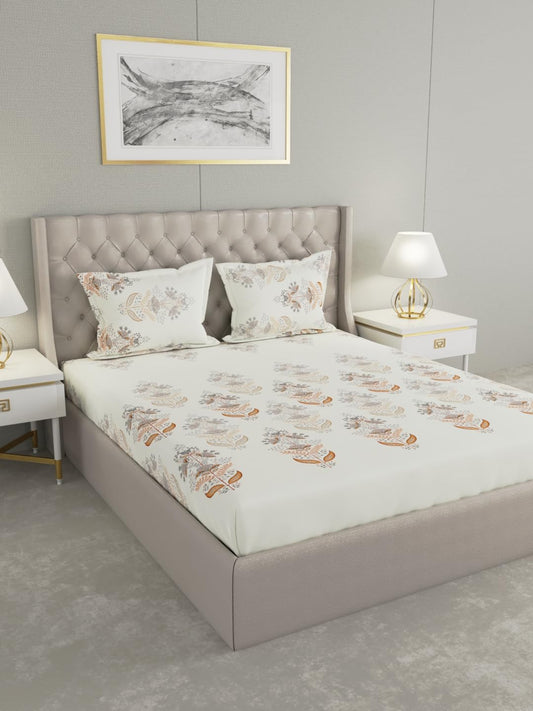 Raymond Home Festive Cotton Double Bedsheet with Pillow Covers – Cream (011081-BF01)