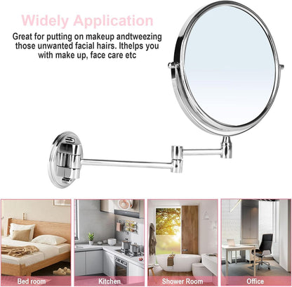 SPARTAN 8" Framed Adjustable Wall Mount Stainless Steel Full Glossy Magnifying Shaving Makeup Grooming Round Mirror for Men Women (Pack of 1, Silver)
