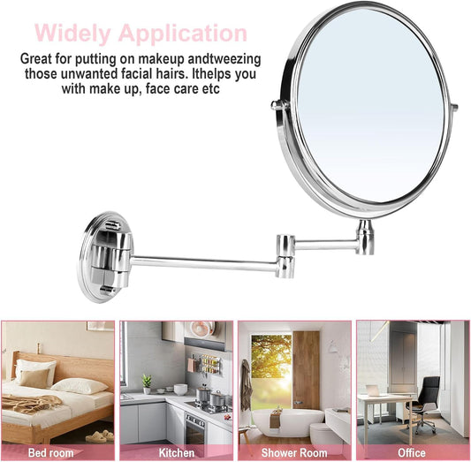 SPARTAN 8" Framed Adjustable Wall Mount Stainless Steel Full Glossy Magnifying Shaving Makeup Grooming Round Mirror for Men Women (Pack of 1, Silver)