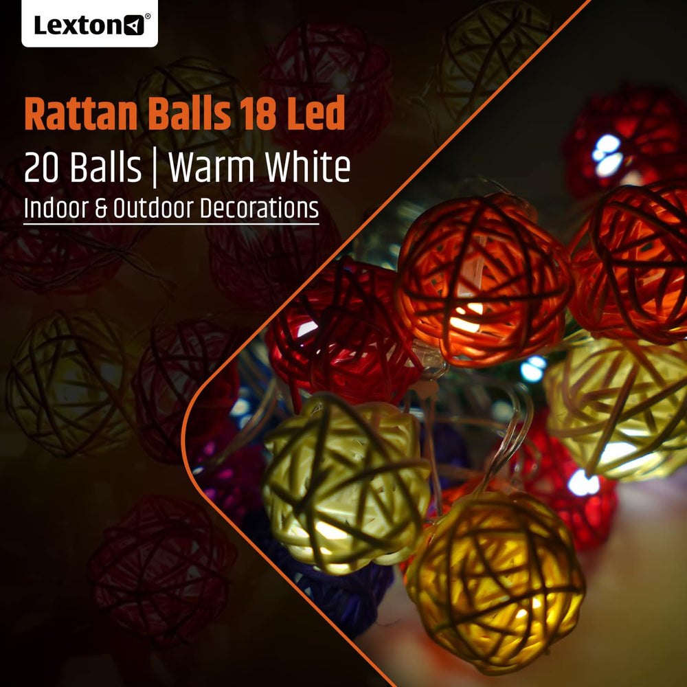 
                  
                    Lexton Rattan Balls Fairy String Light | 20 Balls Led String Light | Warm White | Plug Sourced | for Indoor & Outdoor Decorations, Festivals, Diwali, Christmas, Wedding, Birthday, Party
                  
                