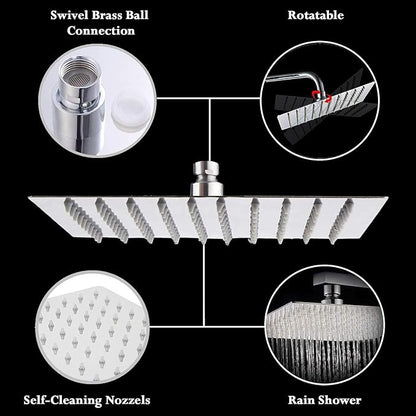 Ocko Stainless Steel Rain Shower | 15-Inch Arm Silver Finish