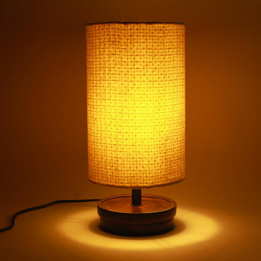 Lexton Fabric Shade Bedside Lamp | Wooden Base | Modern Table Light | Without Bulb iCraft by Eagle