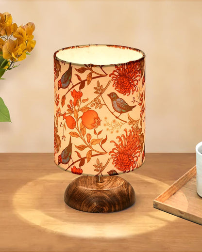 Lexton Birds & Floral Print Table Lamp | Wooden Base | Decorative Accent Light | Without Bulb